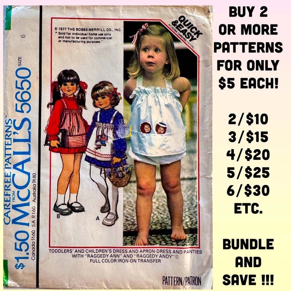 Vintage McCall's 5650 Child’s Dress Top Bottoms Pattern Uncut (size 6)